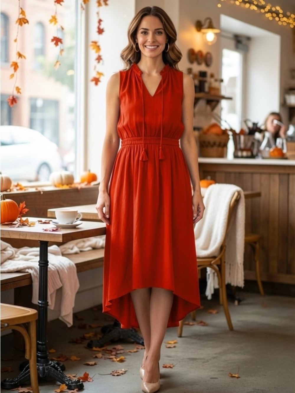 Old Navy Deep Coral Sleeveless High-Low Dress with Tassel Tie Size M